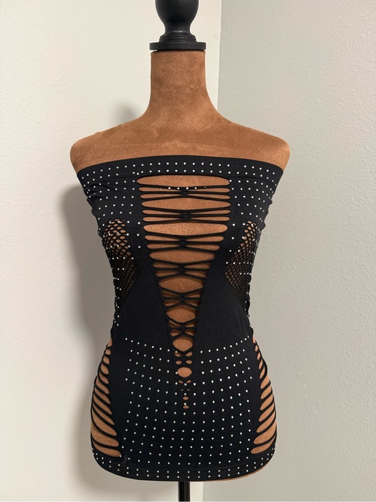 The Unbranded Brand Dresses & Skirts - Women’s Black Rhinestone Strapless Cutout Bodycon Mini Dress Size Small